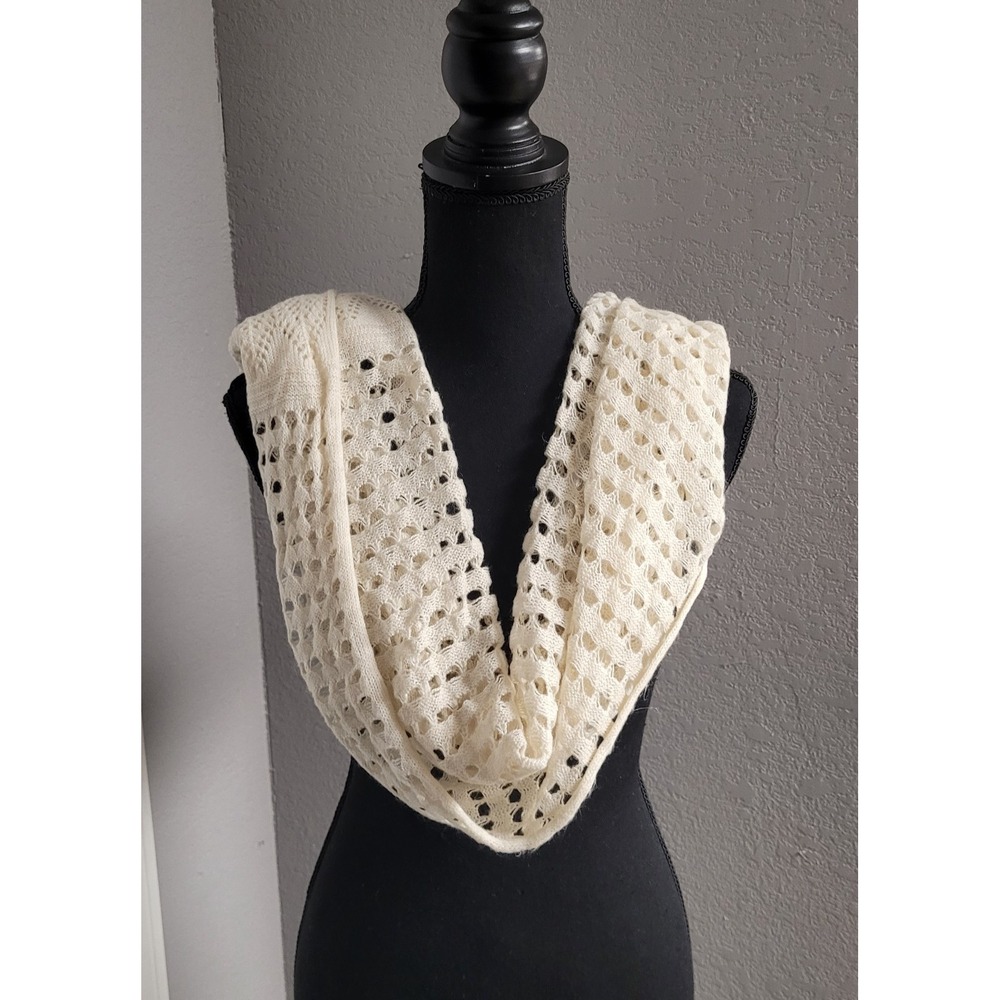 Modena Cream Open Knit Infinity Scarf Lattice Mesh Crochet Loop Cowl Ivory (OS)